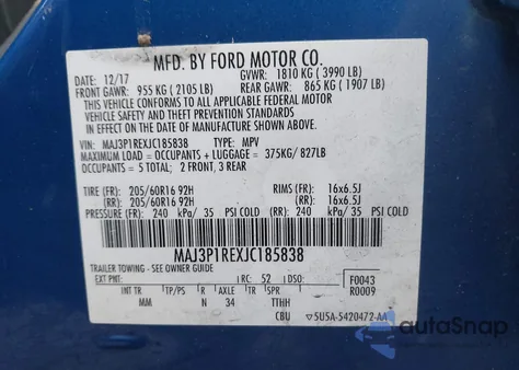 2018 Ford Ecosport S z USA, uszkodzony, nr VIN MAJ3P1REXJC185838